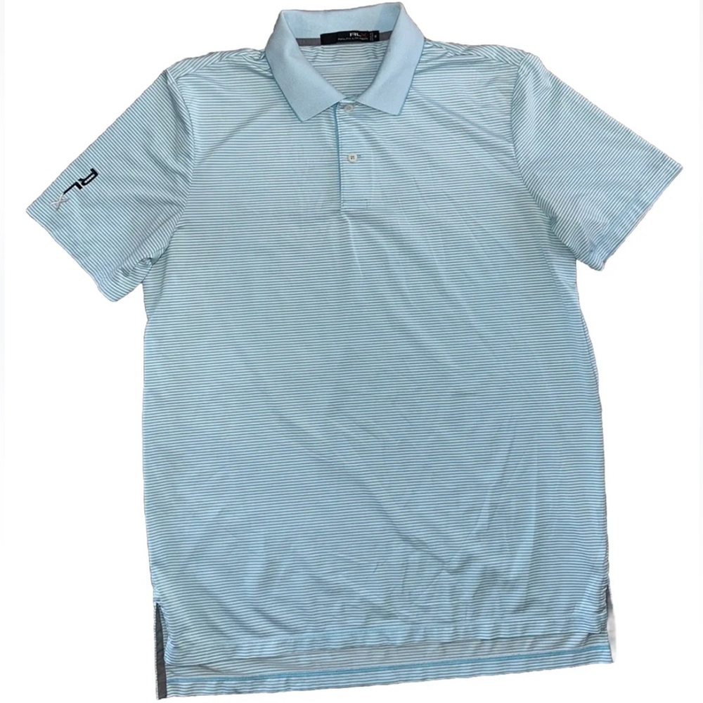 RLX Golf  Polo Performance Shirt Size M Stripped Teal Ralph Lauren